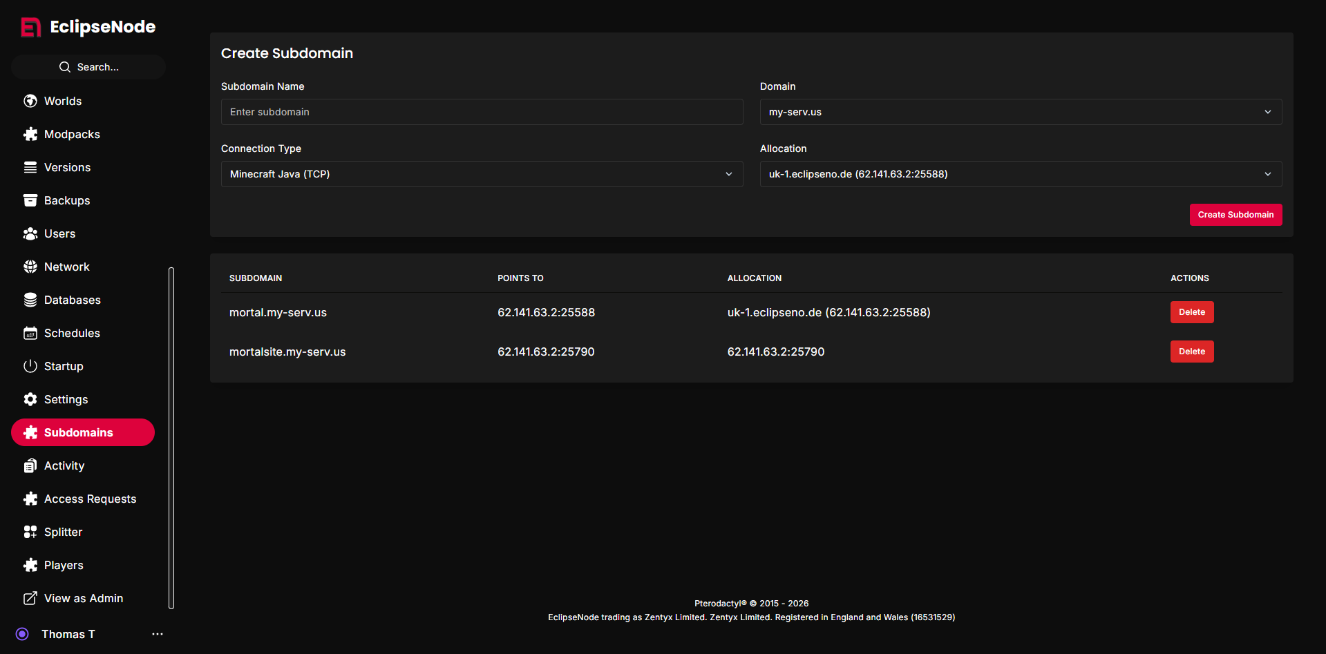 Subdomain Manager Feature